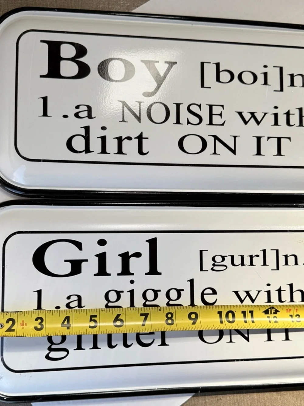 Two Decorative Metal Signs Humorous Dictionary Style Definitions For BOY & GIRL